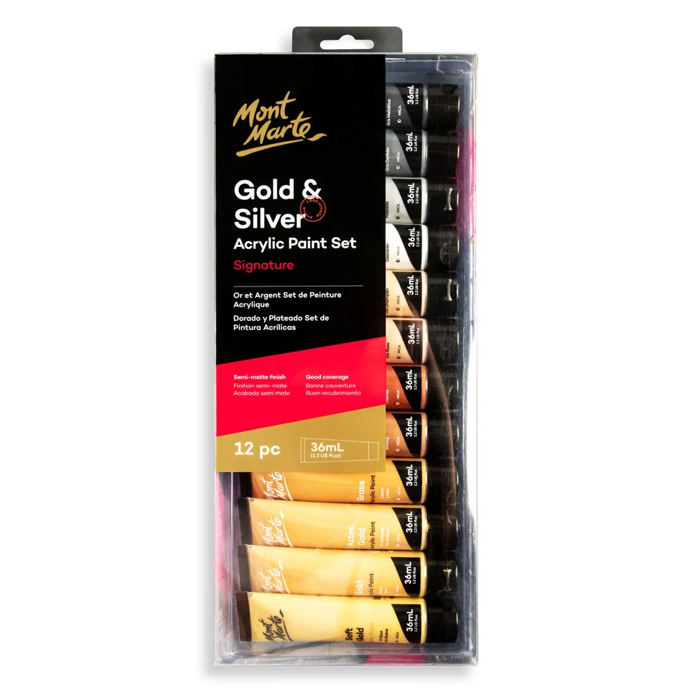 Mont Marte Acrylic Gold and Silver 12pcs 36ml