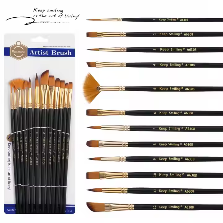 Keep Smiling Artists Brush Set 12pcs - Black