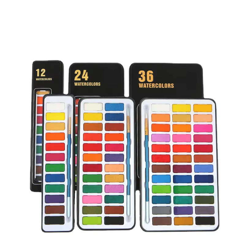 Keep Smiling Watercolor Cake Black Tin Box Set 24 Color