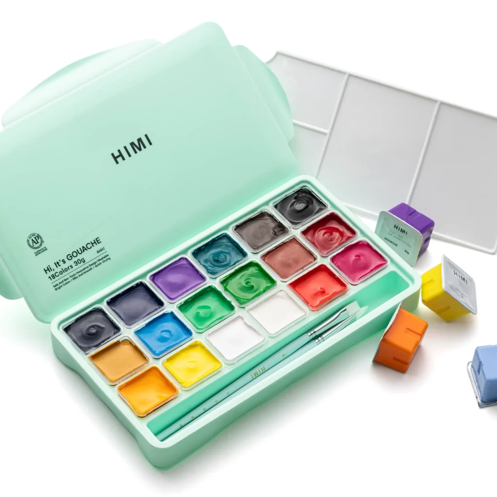 HIMI GOUACHE PAINT SET, JELLY CUP, 30G/18COLORS,GREEN COVER