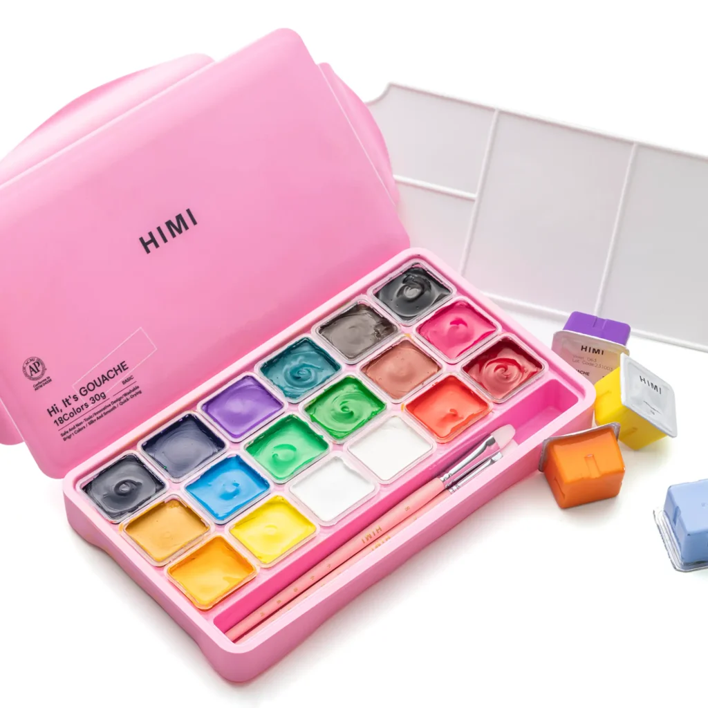 HIMI GOUACHE PAINT SET, JELLY CUP, 30G/18COLORS,PINKCOVER