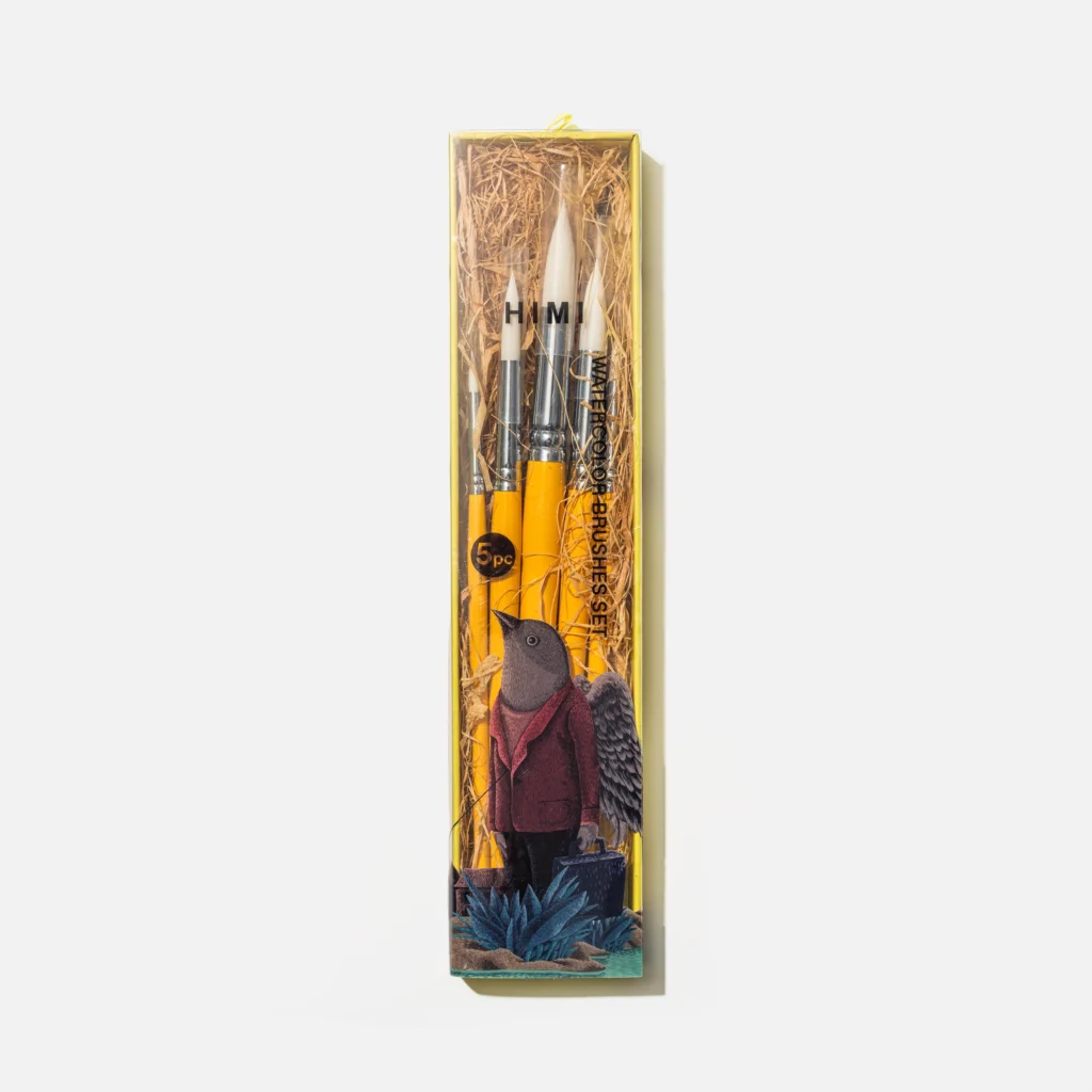 HIMI LITTLE BIRD PAINTING BRUSHES, 5PCS, YELLOW