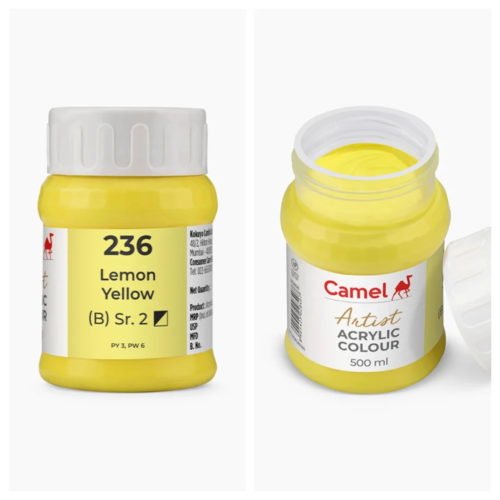 Camel Artist Acrylic Colours 500ml - Lemon Yellow (Sr.2)