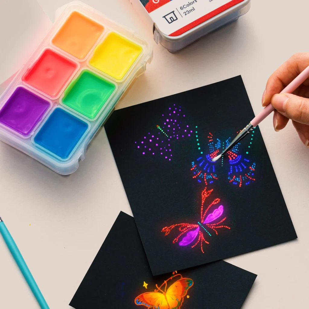 HIMI BRIGHT COLOR GLOW IN THE DARK GOUACHE PAINT SET, 23ML/6COLORS