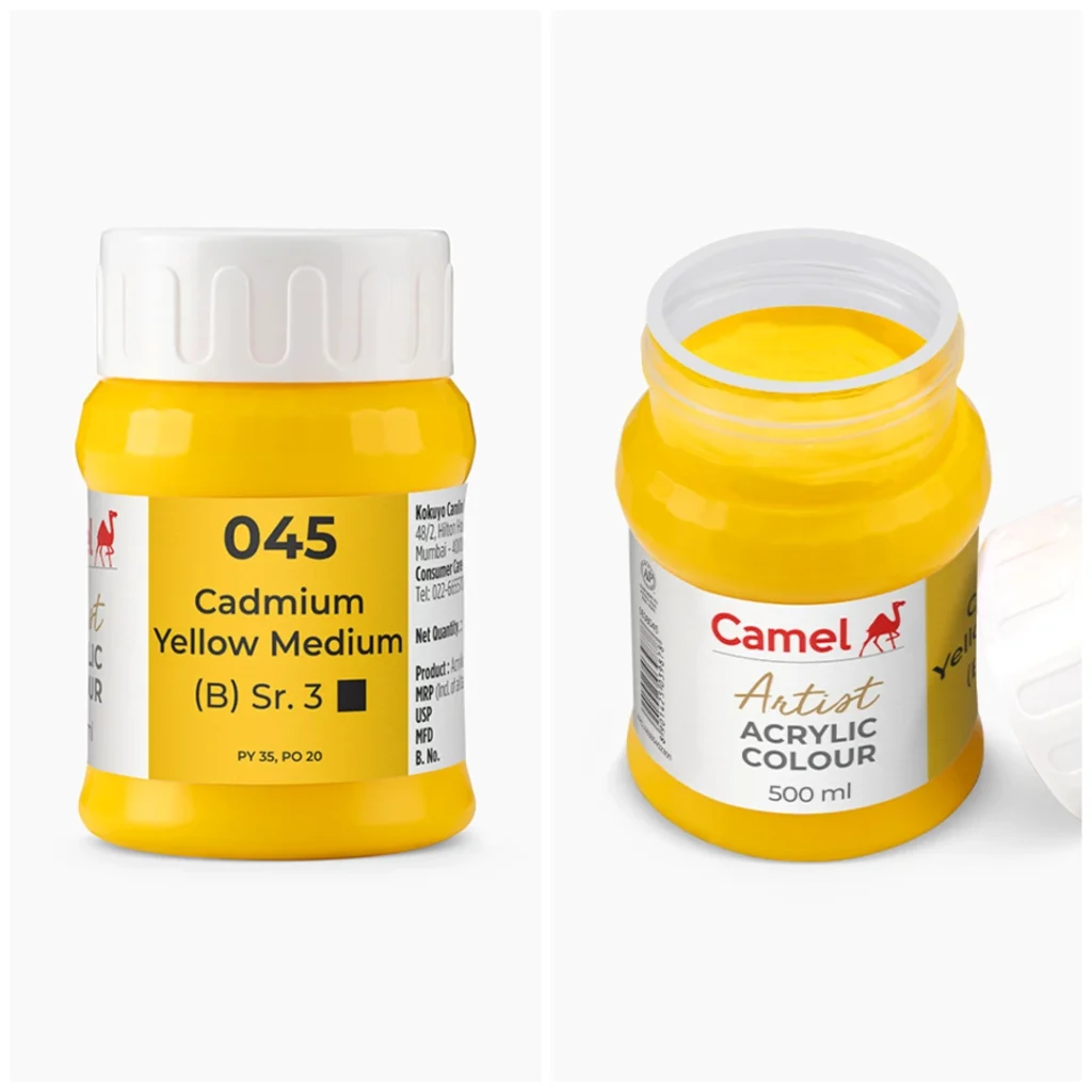 Camel Artist Acrylic Colours 500ml - Cadmium Yellow Medium (Sr.3)