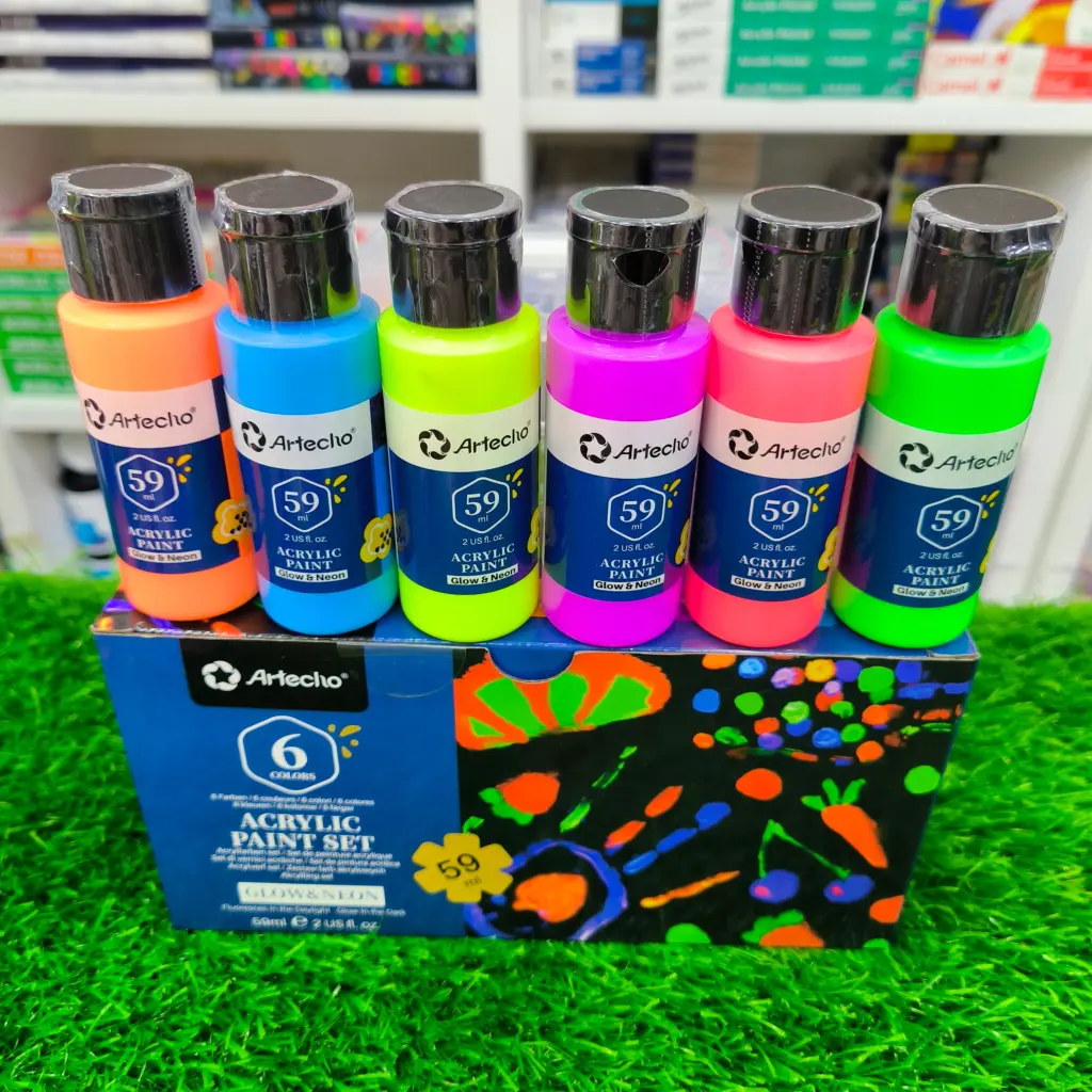 Artecho Professional Acrylic Paint Set - 6pc x 59ml (GLOW & NEON)