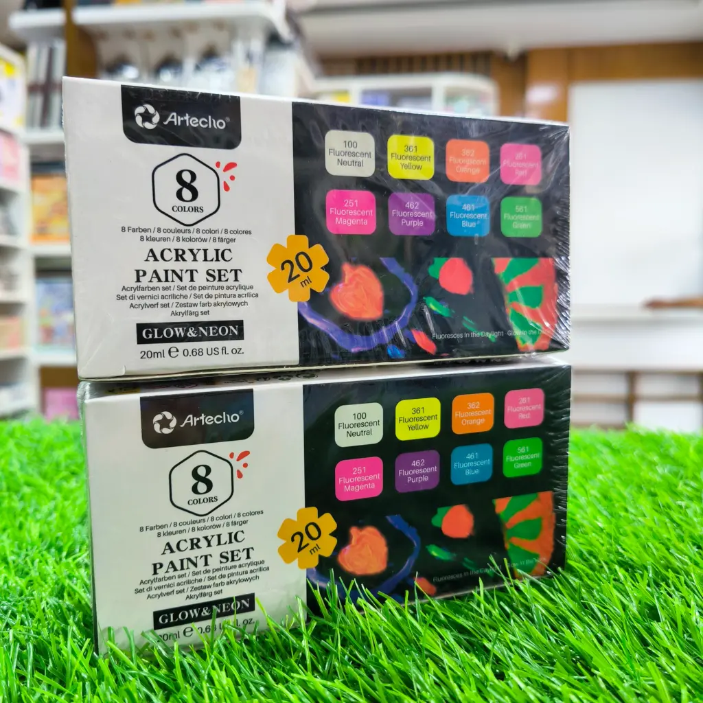 Artecho Professional Acrylic Paint Set - 8pc x 20ml (GLOW in The Dark)